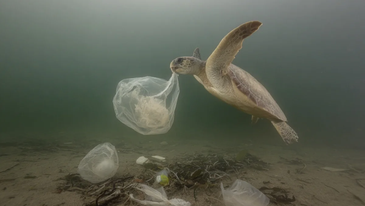 Élastiques et fil de pêche dans l'estomac d'une tortue de mer